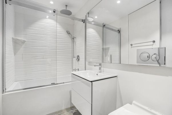 Bathroom, Glass Shower, Interior, Recessed Lighting