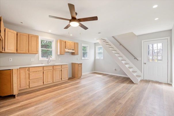 Interior, Kitchen, Recessed Lighting, Wood Texture Flooring