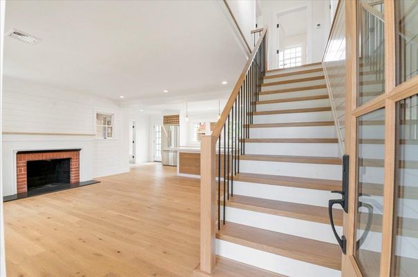 Fireplace, Interior, Recessed Lighting, Wood Texture Flooring