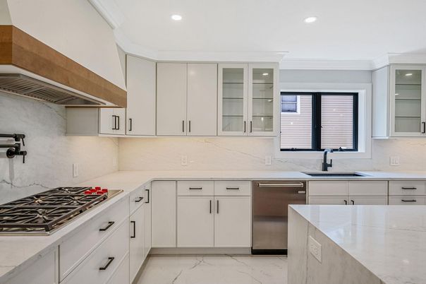 Interior, Kitchen, Marble, Marble Walls, Recessed Lighting, Stainless Steel Appliances