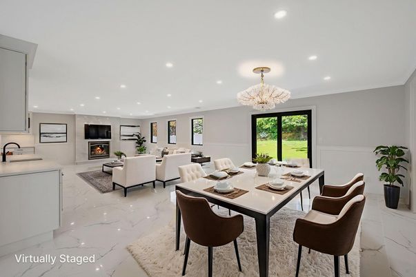 Chandelier, Dining room, Fireplace, Interior, Living room, Marble, Recessed Lighting