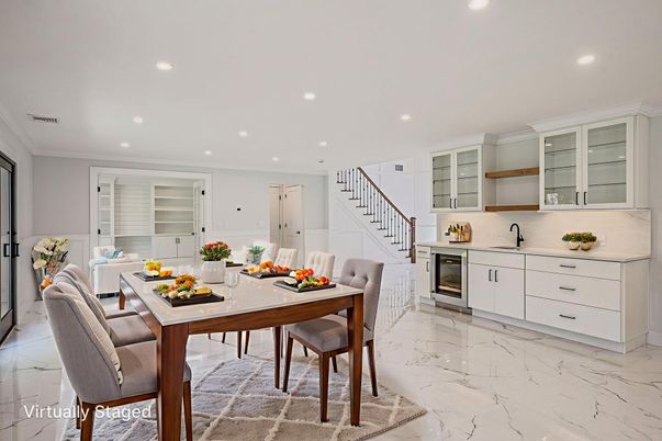 Dining room, Interior, Kitchen, Living room, Marble, Recessed Lighting