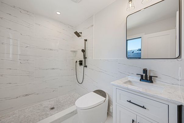Bathroom, Interior, Marble Walls, Recessed Lighting