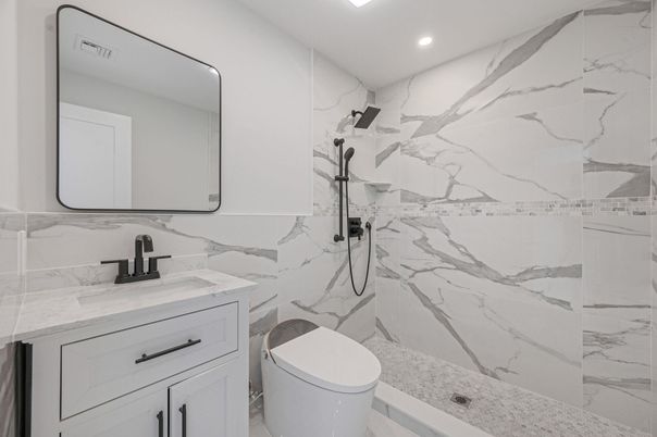 Bathroom, Interior, Marble Walls, Recessed Lighting