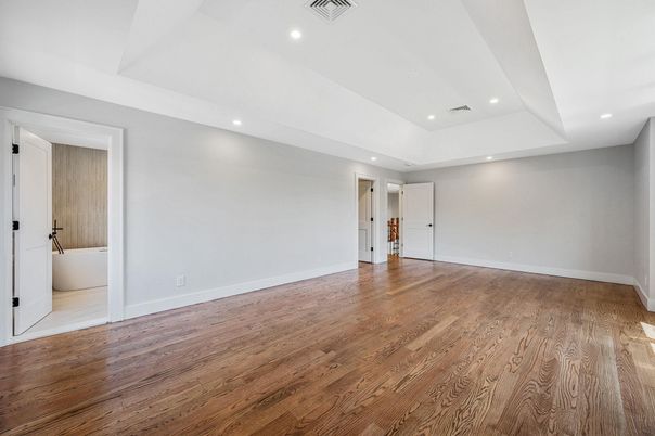 Bathroom, Empty room, Interior, Recessed Lighting, Wood Texture Flooring