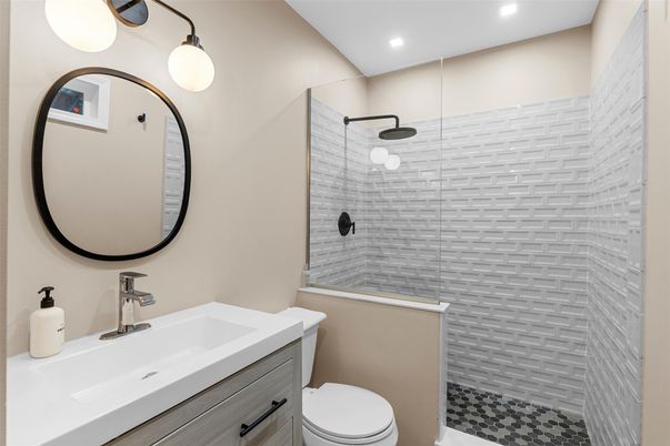 Bathroom, Glass Shower, Interior, Recessed Lighting