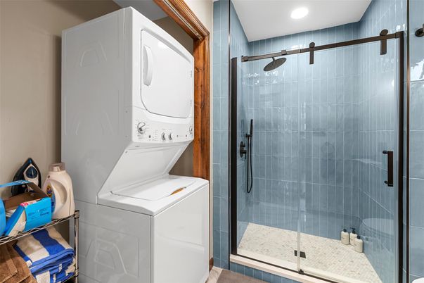 Bathroom, Glass Shower, Interior, Recessed Lighting, Utility Closets, Washer