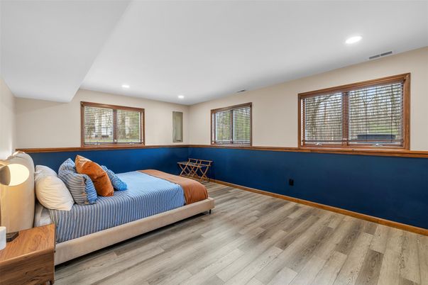 Bedroom, Interior, Recessed Lighting, Wood Texture Flooring