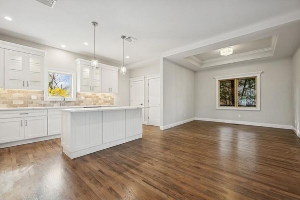 Interior, Kitchen, Pendant Lights, Recessed Lighting, Wood Texture Flooring