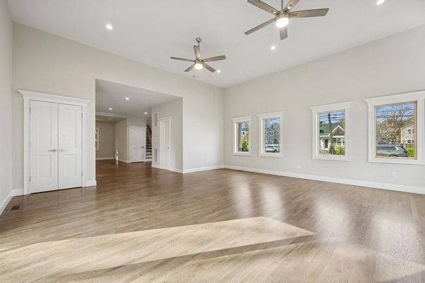 Empty room, Interior, Recessed Lighting, Wood Texture Flooring