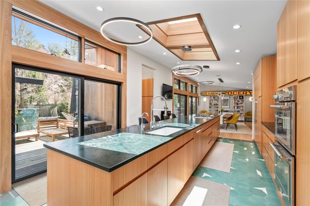 Dining room, Interior, Kitchen, Living room, Pendant Lights, Recessed Lighting, Wooden Ceilings