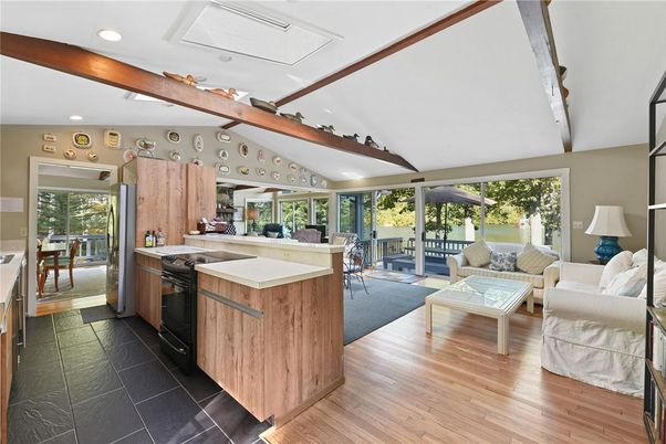 Dining room, Interior, Kitchen, Living room, Recessed Lighting, Wooden Beams, Wood Texture Flooring