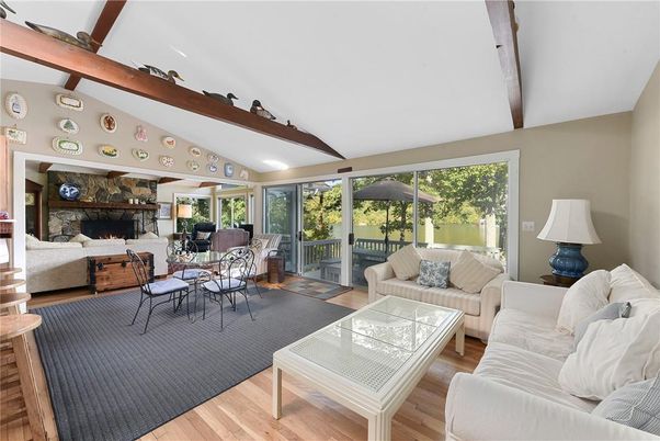 Dining room, Fireplace, Interior, Living room, Wooden Beams, Wood Texture Flooring