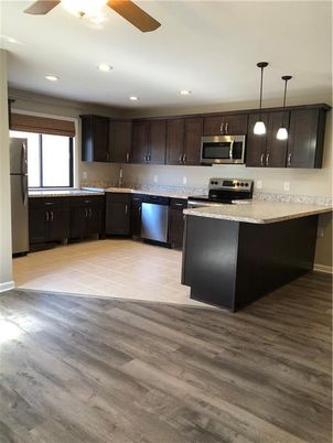 Interior, Kitchen, Pendant Lights, Recessed Lighting, Wood Texture Flooring