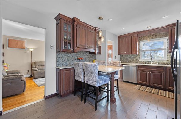 Interior, Kitchen, Pendant Lights, Recessed Lighting, Wood Texture Flooring