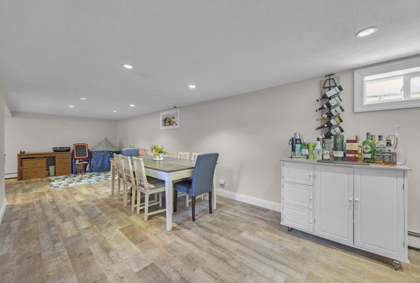 Dining room, Interior, Recessed Lighting, Wood Texture Flooring