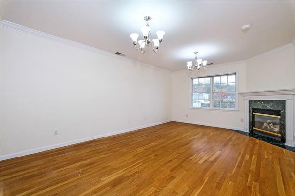Chandelier, Empty room, Fireplace, Interior, Wood Texture Flooring