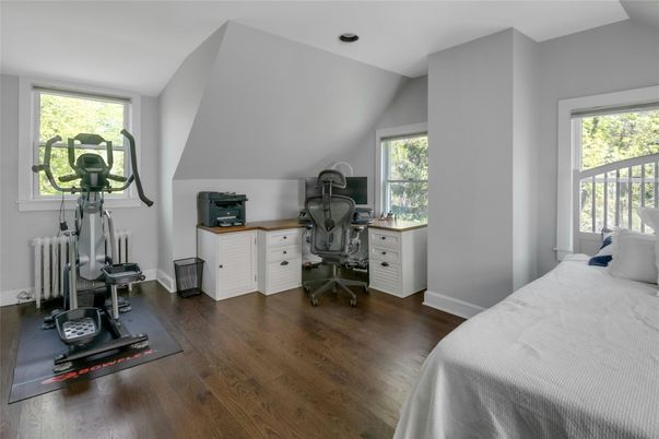 Bedroom, Fitness Equipment, Home Office, Interior, Recessed Lighting, Wood Texture Flooring