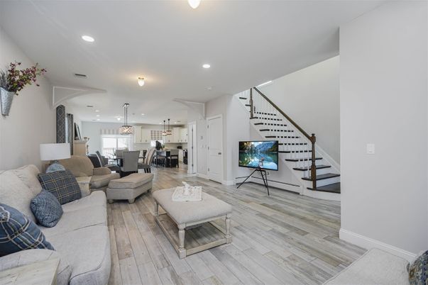 Dining room, Interior, Kitchen, Living room, Pendant Lights, Recessed Lighting, Wood Texture Flooring