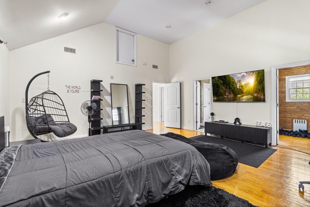 Bedroom, Interior, Recessed Lighting, Wood Texture Flooring