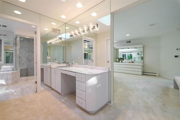 Bathroom, Dual Sink Vanities, Glass Shower, Interior, Recessed Lighting