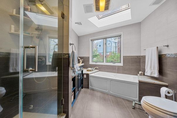 Bathroom, Glass Shower, Interior, Wood Texture Flooring