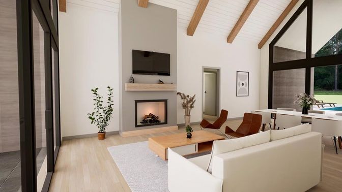 Dining room, Fireplace, Interior, Living room, Wooden Beams, Wooden Ceilings, Wood Texture Flooring