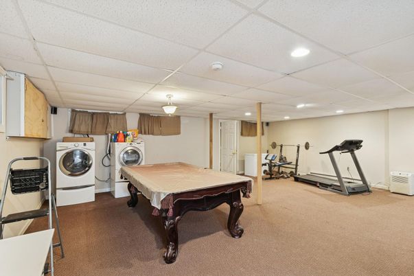 Billiard Table, Fitness Equipment, Game Room, Interior, Recessed Lighting, Washer