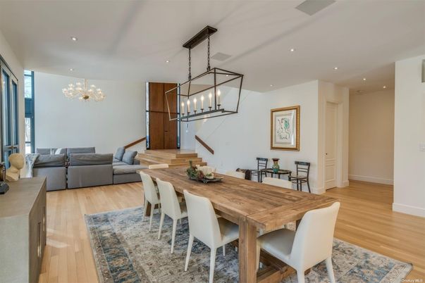 Chandelier, Dining room, Interior, Living room, Pendant Lights, Recessed Lighting, Wood Texture Flooring
