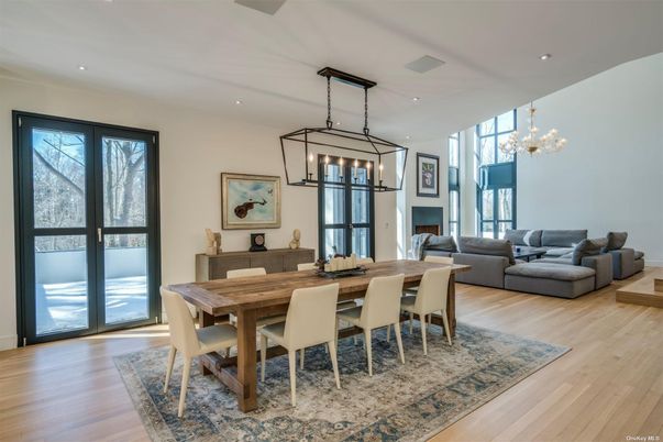 Chandelier, Dining room, Interior, Living room, Pendant Lights, Recessed Lighting, Wood Texture Flooring