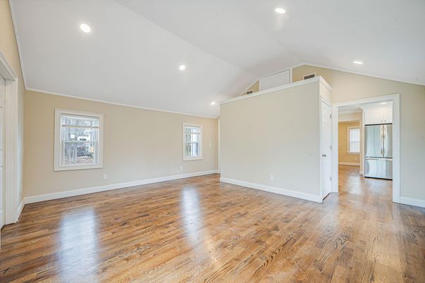 Empty room, Interior, Recessed Lighting, Wood Texture Flooring