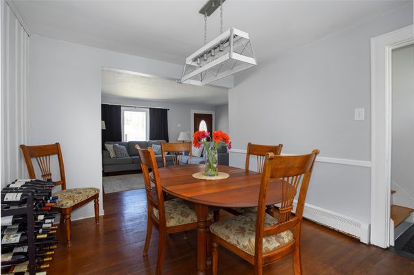 Dining room, Interior, Pendant Lights, Wood Texture Flooring
