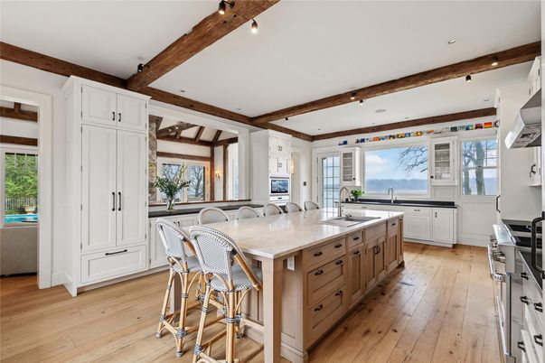Interior, Kitchen, Recessed Lighting, Water, Wooden Beams, Wood Texture Flooring