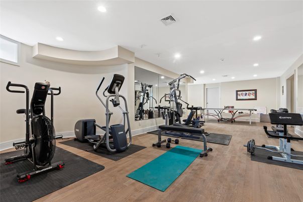 Fitness Equipment, Interior, Recessed Lighting, Wood Texture Flooring