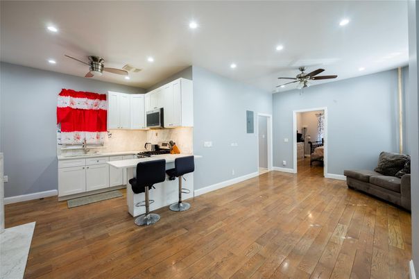Interior, Kitchen, Recessed Lighting, Wood Texture Flooring