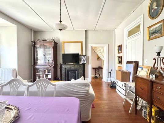 Bedroom, Fireplace, Interior, Pendant Lights, Wood Texture Flooring