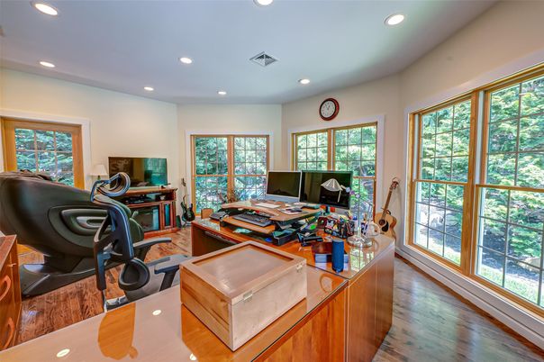 Home Office, Interior, Recessed Lighting, Wood Texture Flooring