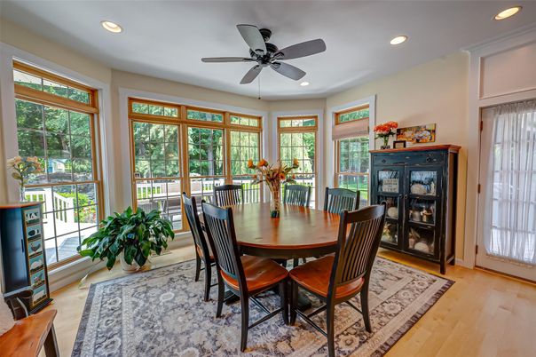 Dining room, Interior, Recessed Lighting, Wood Texture Flooring