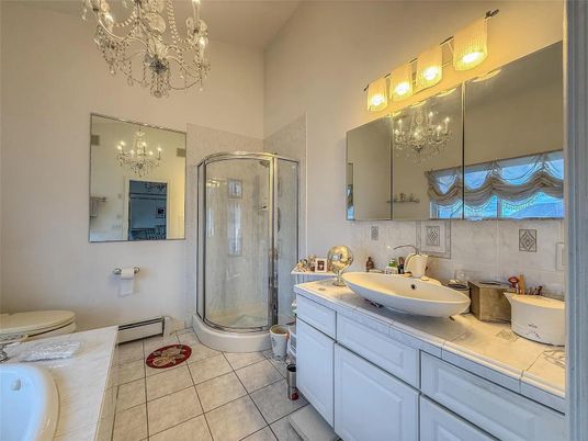 Bathroom, Dual Sink Vanities, Glass Shower, Interior, Tile Countertops
