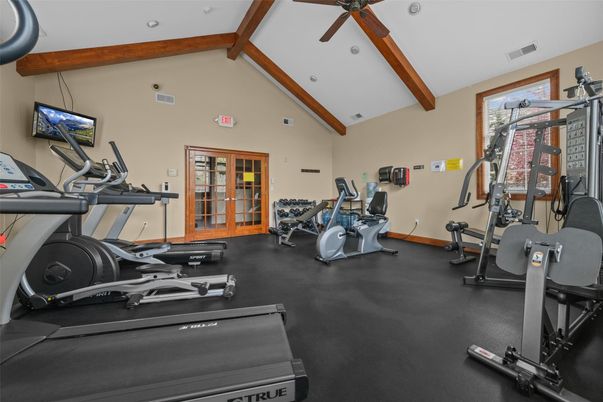 Fitness Equipment, Gym, Interior, Recessed Lighting, Wooden Beams