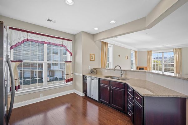 Interior, Kitchen, Recessed Lighting, Wood Texture Flooring