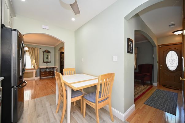 Dining room, Interior, Recessed Lighting, Wood Texture Flooring