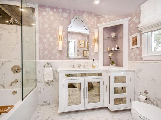 Bathroom, Glass Shower, Interior, Marble Walls, Recessed Lighting