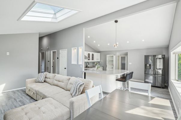 Interior, Kitchen, Living room, Pendant Lights, Recessed Lighting, Stainless Steel Appliances, Wood Texture Flooring