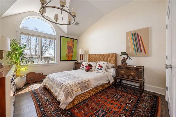 Bedroom, Chandelier, Interior, Wood Texture Flooring