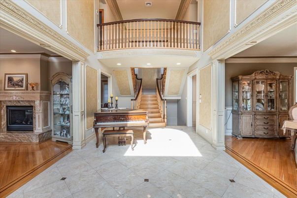 Fireplace, Interior, Piano, Recessed Lighting, Wood Texture Flooring