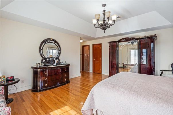 Bedroom, Chandelier, Interior, Wood Texture Flooring