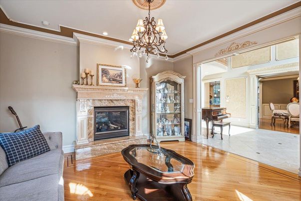 Chandelier, Fireplace, Interior, Recessed Lighting, Wood Texture Flooring