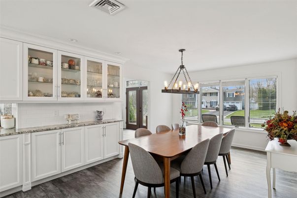 Chandelier, Dining room, Interior, Pendant Lights, Wood Texture Flooring