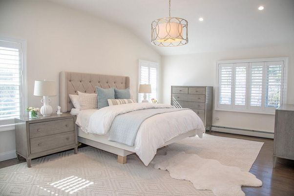 Bedroom, Interior, Pendant Lights, Recessed Lighting, Wood Texture Flooring